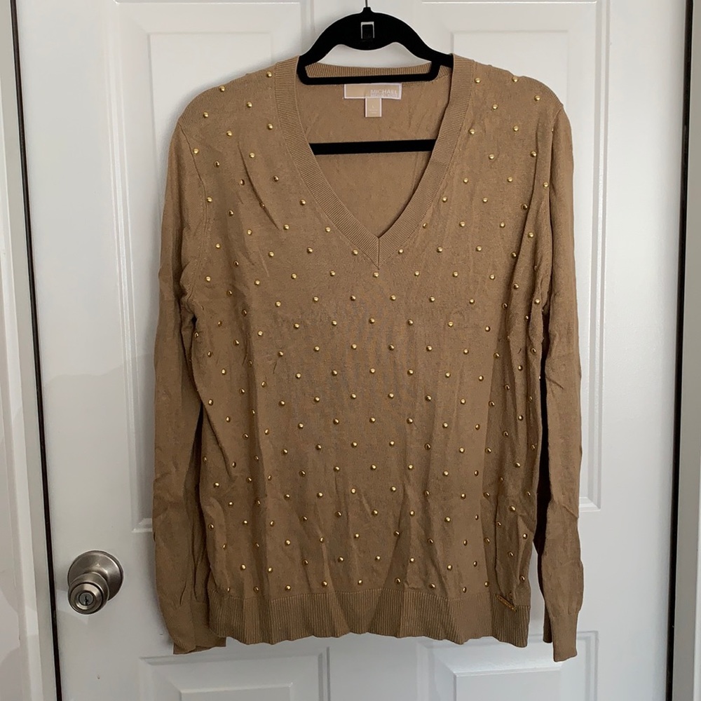 Michael Kors tan sweater with gold studs